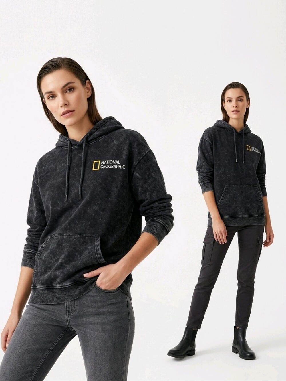 National Geographic New Mexico Highway Acid Wash Black Hoodie. Size L